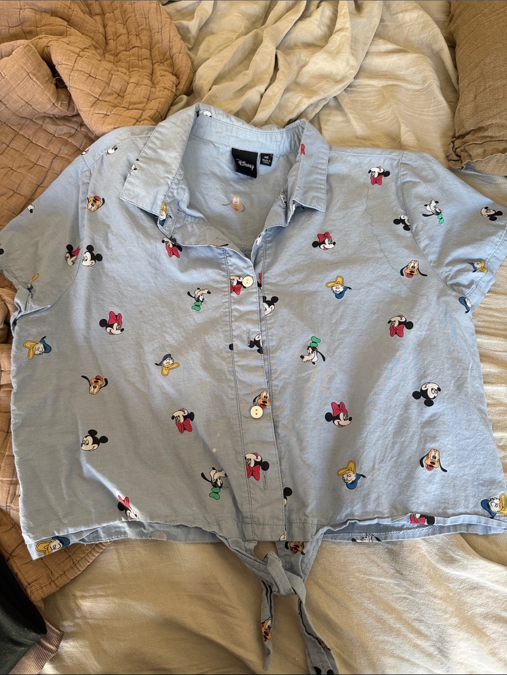 Disney Light Blue Mickey & Friends Tie-Front Button Down